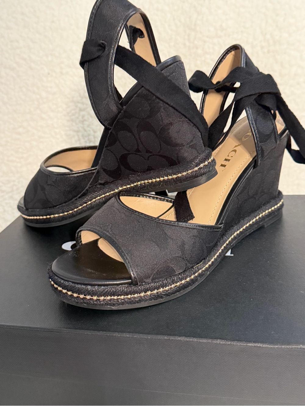 Coach Black Monogrammed Wedge Heels - Picture 1 of 7